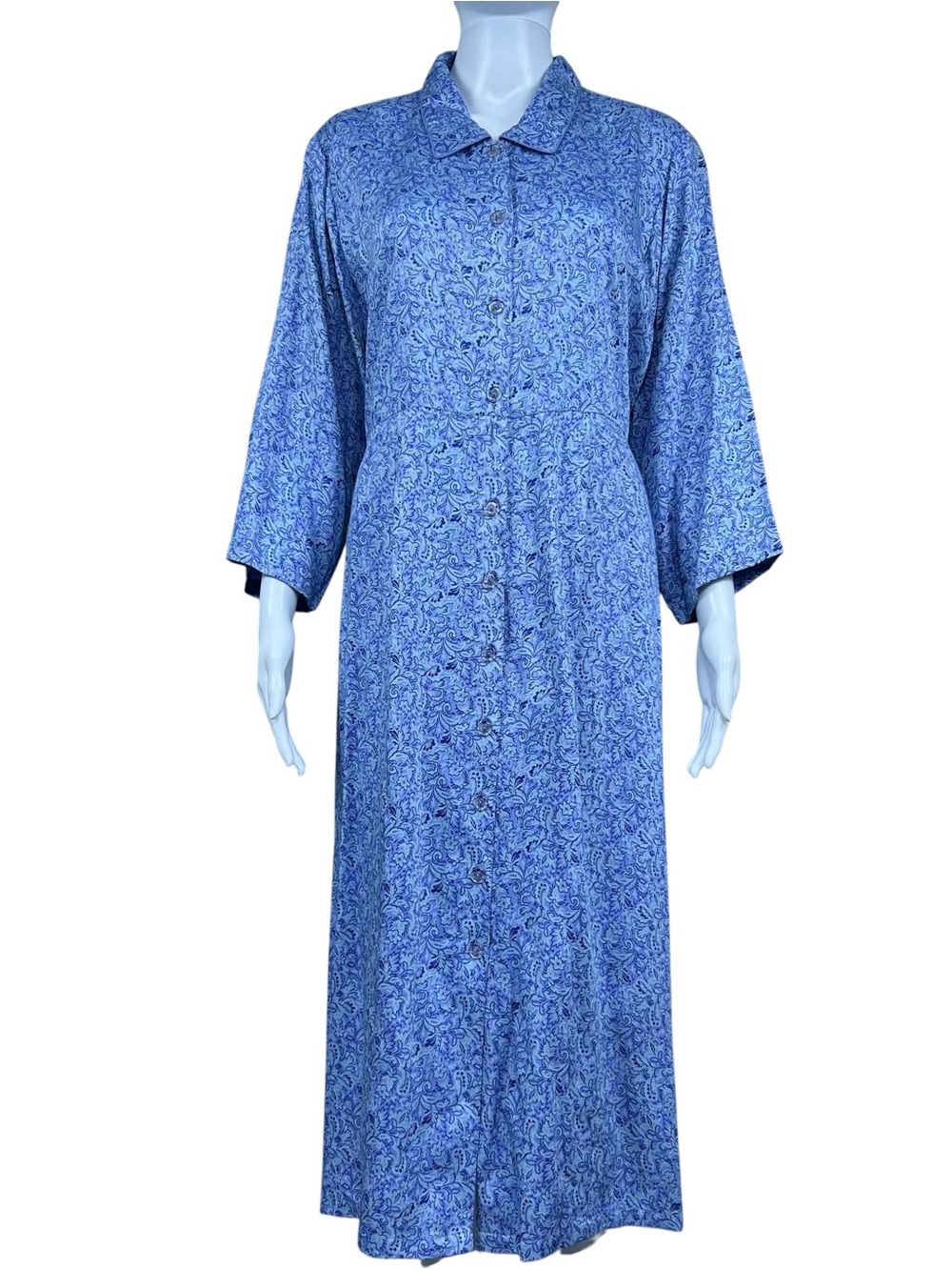 April Cornell Floral Maxi Shirt Dress Size L Rayon Blue Boho Cottagecore Country - Picture 3 of 16